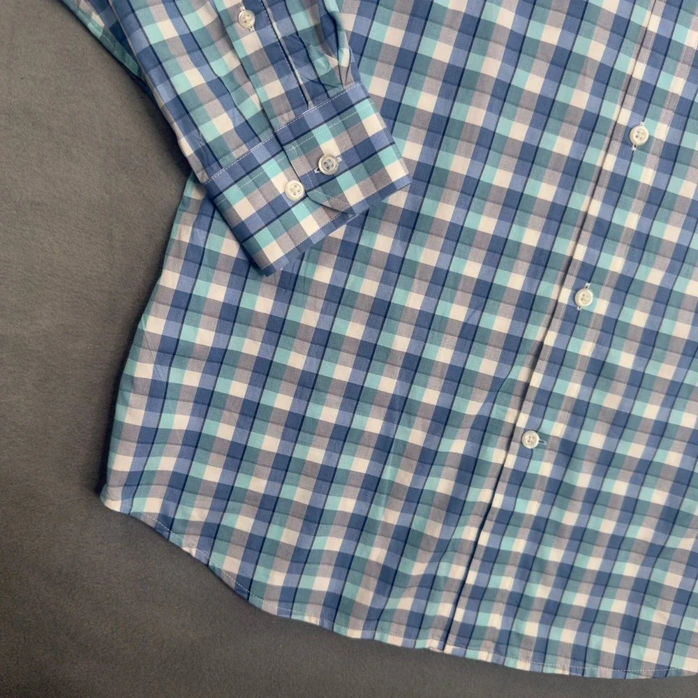 Banana Republic Grant Fit Blue Plaid Supima Cotton Shirt 274275-01 Mens M